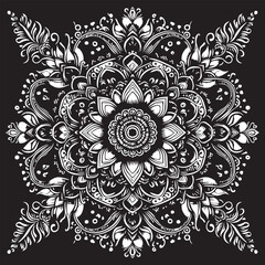 Black and White Mehndi Design Vector | Intricate Henna Art Illustration
