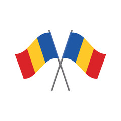 Romania crossed flags illustration, vibrant tricolor waves, national pride icon, tourism presentation graphic, simple clean patriotic vector