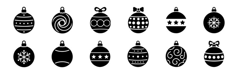 Christmas ball icons set. Festive holiday ornaments. Christmas tree toys.