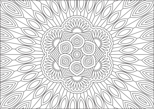 Full Page Audlt Coloring Page Mandala Black And White Abstract Zentagle Art Vector