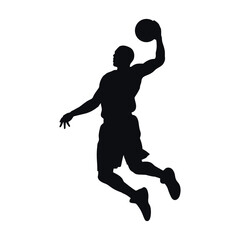 Dynamic silhouette of a basketball player slam dunking action shot captured in motion vector © MDSAEEM