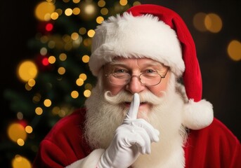 Santa Claus Silently Shushing With Finger To Lips