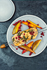 Barbecue salmon skewers.