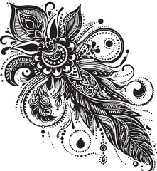 Black and White Mehndi Design Vector | Intricate Henna Art Illustration