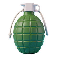 Green Textured Grenade with White Fuse, 3D Realism Graphic with Transparent Background