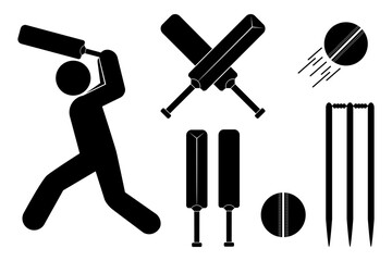 Cricket icon set Flat vector illustration design isolated on white background.