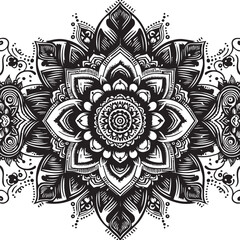 Black and White Mehndi Design Vector | Intricate Henna Art Illustration