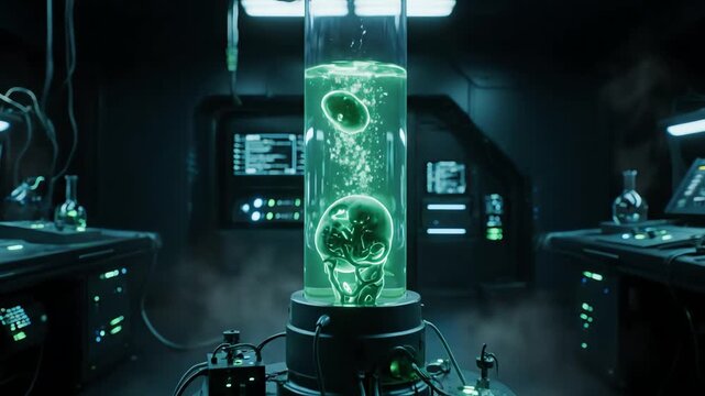 Futuristic Science Laboratory with Brain Cloning Experiment.