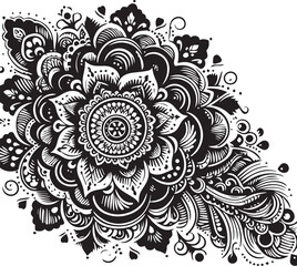 Black and White Mehndi Design Vector | Intricate Henna Art Illustration