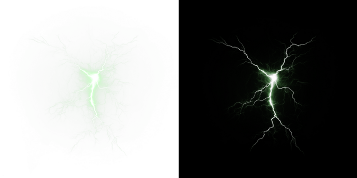 Green lightning PNG overlay for designs transparent background for easy