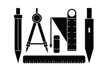 Technical drawing tools silhouette vector illustration set design