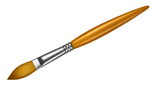 Professional art brush with golden handle and silver ferrule ready for creative projects and artistic expression