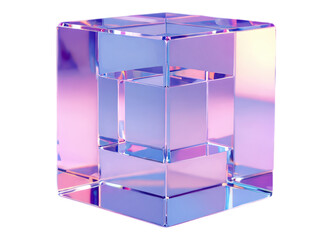 Iridescent Cube with Glossy Finish, Transparent Background, 3D Realism Design Element