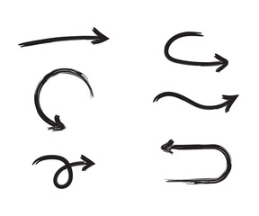 Hand Drawn Brush Arrows Set  Artistic Sketch Vector Arrows  Ink Stroke Direction Symbols EPS