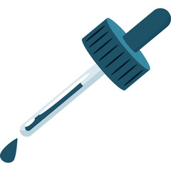 Turquoise Glass Dropper With Blue Liquid Droplet Falling From Tip Isolated On Transparent Background Cartoon Style Illustration