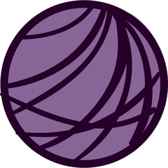 Abstract purple sphere with dark purple curved lines forming a geometric pattern on a transparent background symbolizing connection and science