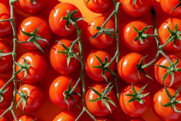Vibrant Fresh Red Vine Tomatoes with Green Leaves, Perfect for Cooking and Healthy Eating