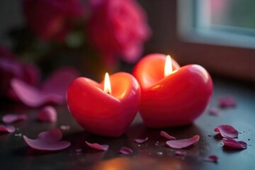 Romantic Heart-Shaped Candles Subtly Lit for Valentines Day, Anniversaries & Intimate Ambiance
