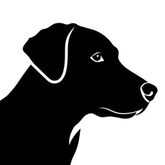 A striking black silhouette of a dog's head in profile, with clean white outlines against a plain background.