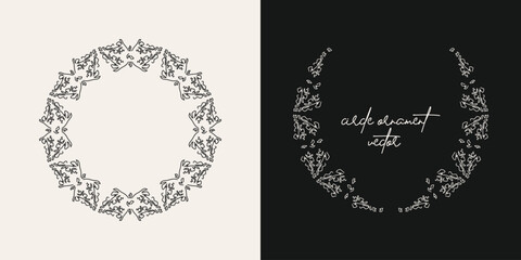 Elegant circle frames made from stylized flowers, leaves, and branches. Can be used for branding, logos, wedding invitations, stationery, packaging, apparel design, social media graphics.