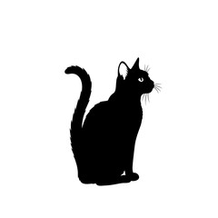 Silhouette of a black cat sitting upright, looking to the right.