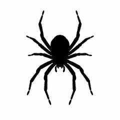 Silhouette of a spider with eight legs on a white background.