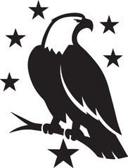 Blad eagle eith American flag print on wings diving for a patrietic ribbon. 4th july Independence Day Clipart, Emblem soaring bird usa banner image airfoil hunting red white blue band.