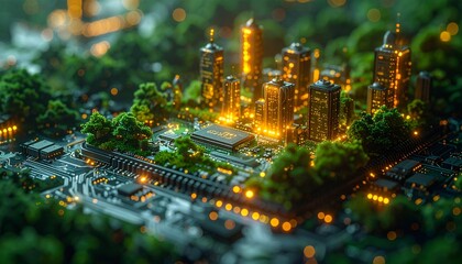 A unique blend of advanced technology and nature. This visual depicts the concepts of smart cities, eco-friendly technology, and a sustainable future.d