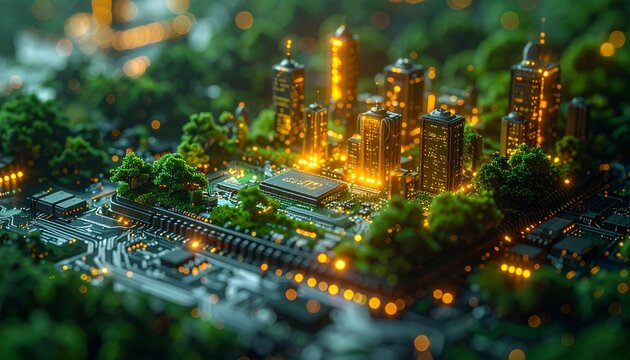A unique blend of advanced technology and nature. This visual depicts the concepts of smart cities, eco-friendly technology, and a sustainable future.d