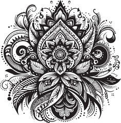 Black and White Mehndi Design Vector | Intricate Henna Art Illustration