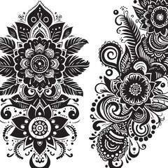 Black and White Mehndi Design Vector | Intricate Henna Art Illustration
