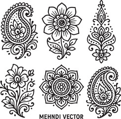 Black and White Mehndi Design Vector | Intricate Henna Art Illustration