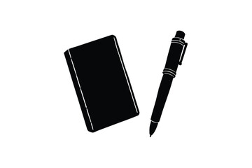Minimalist notebook and pen silhouette, essential writing tools