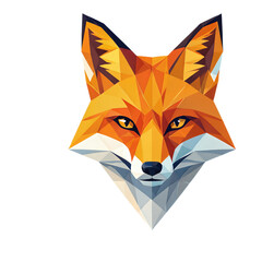 Low-Poly Fox Face with Orange and White Shading, Transparent Background, Digital Illustration