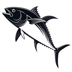 Obraz premium Black vector tuna fish icon on white background. 