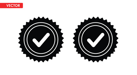 Two black circular badges with checkmarks a vector graphic design