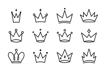 Minimal Line Crown Vector Icons Collection for Royalty and Luxury Design
