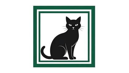 Black Cat Silhouette in Green Square Frame.
