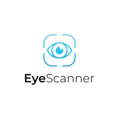 Futuristic eye scanner logo design symbolizing security and technology. Perfect for app icon, cybersecurity brand, or biometric identification concept.