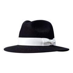 Navy Fedora Hat with White Ribbon, Glossy Finish on Transparent Background, Fashion Accessory Graphic