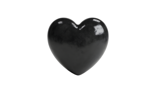 Glossy black heart shape symbol, representing love, romance, and emotional connection on a dark background, perfect for romantic designs