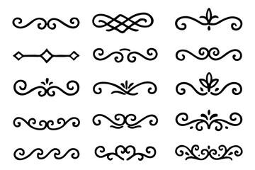 Retro ornamental icon line doodle set – decorative vintage vector illustration