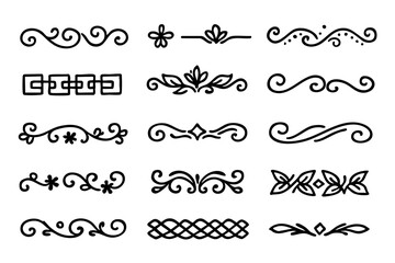 Obraz premium Retro ornamental icon line doodle set – decorative vintage vector illustration