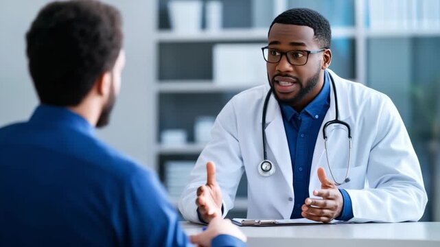Medical Consultation: A healthcare professional engages in a discussion with a patient during a medical consultation. The focus is on communication, care, and well-being.