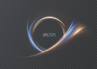 A glowing blue-orange ring with smooth light trails and soft particles on a dark background. Vector overlay effect for user interfaces, posters, and motion design.