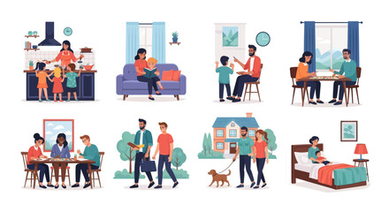 Obraz premium Diverse Family Activities and Home Life Scenes.