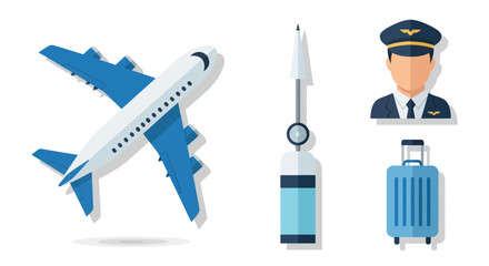 Airplane Pilot Oxygen Tank and Suitcase: Aviation and Travel Icons.