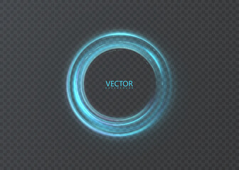 A glowing blue ring with multi-layered circular waves and soft particles on a dark background. Vector light effect for overlays in design and illustrations.