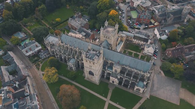 Aerial drone shot of Exeter Cathedral