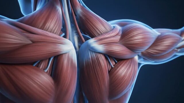 Human Muscular System Anatomy Detailed 3D Render of Arm and Shoulder Muscles.